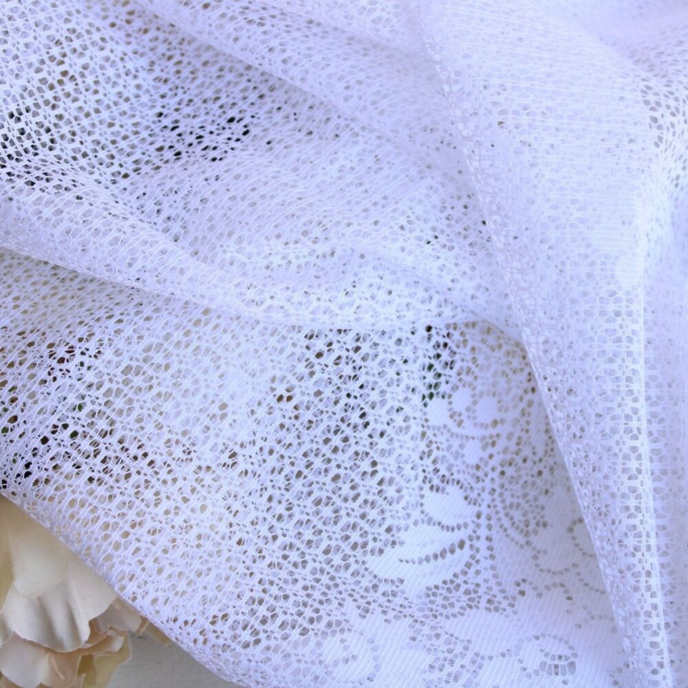 Vintage 1980s 1990s White Lace Fabric,  24" Wide 88" Long Piece, Floral Pattern